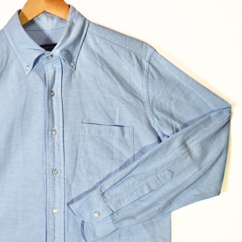 Proper Cloth Mens 16.5 Blue Untucked Oxford Shirt OCBD Button Down Casual L